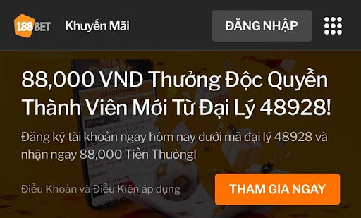 Khuyến Mãi 188Bet: Nhận Ngay 88K Đăng Ký Thành Viên Mới Tại Nhà Cái 188BET